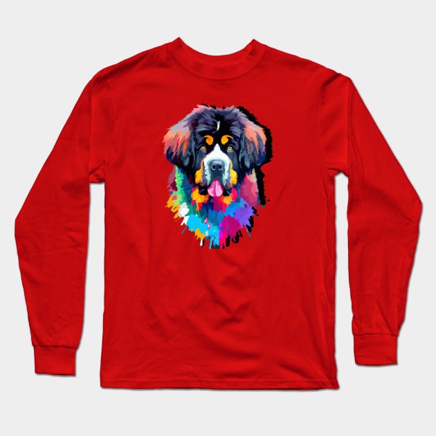 Cute Newfoundland Dog Watercolor Long Sleeve T-Shirt by Furrban
